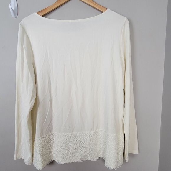 Talbots Long Sleeve Soft Lace Trimmed Shirt Cream Large - Picture 5 of 5
